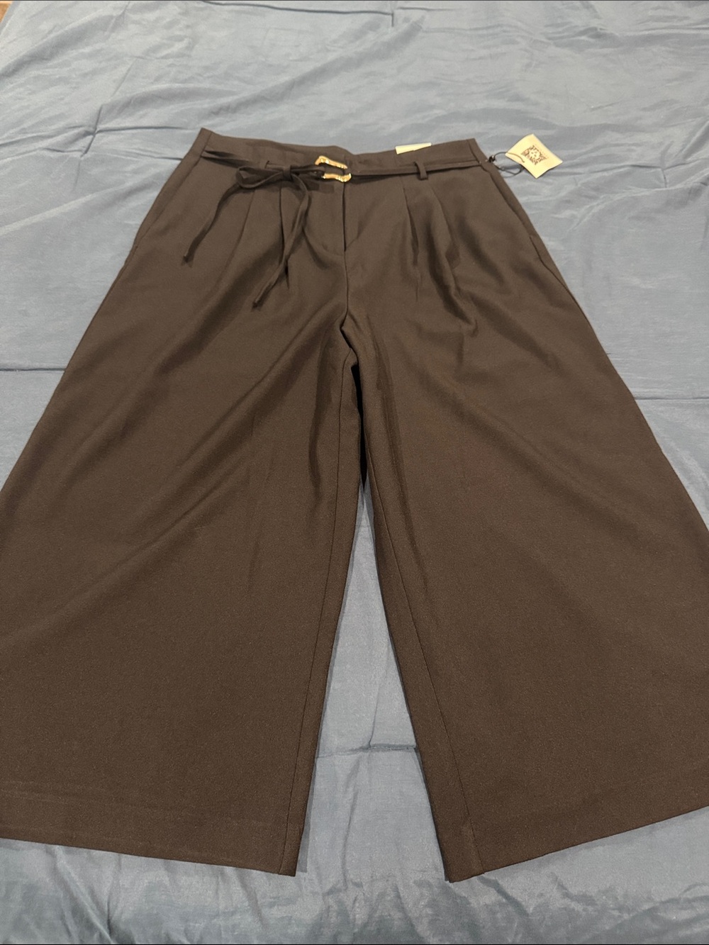 Anne Klein Chocolate Brown Wide-Leg Tie Waist Pants